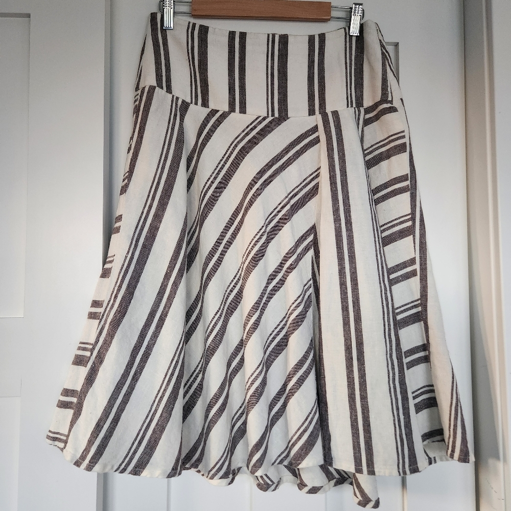 GAP 100% Linen Striped A-Line Skirt - Brown and White; Size- 6